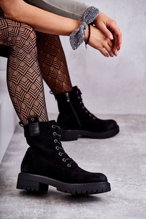 Warm Suede Lace Up Boots Black Ritta
