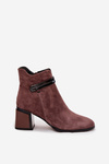 Suede Leather Women's Ankle Boots With Heel With Decorative Strap Insulated D&A CR52-650 Brown