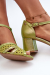 Damskie Sandały Skórzane Na Obcasie Limonkowe Maciejka 06551-09