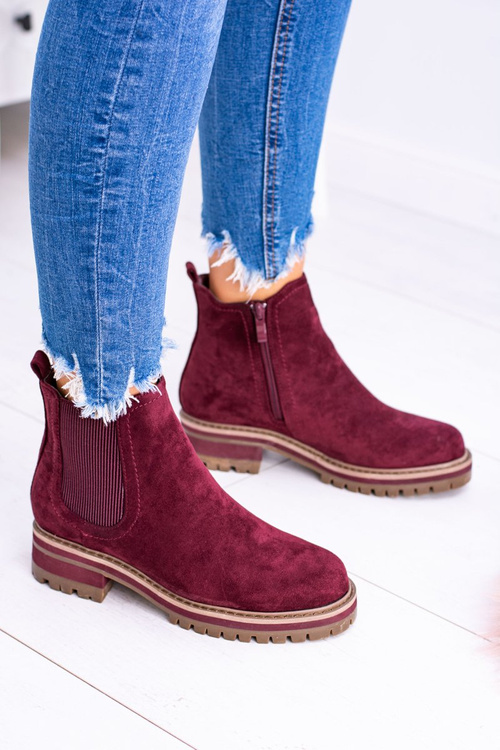 Maroon Women's Flat Heel Gravis Stiletto Boots