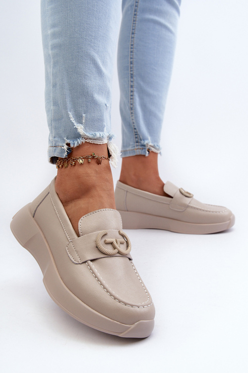 Women's Leather Platform Moccasins Beige S.Barski LR490