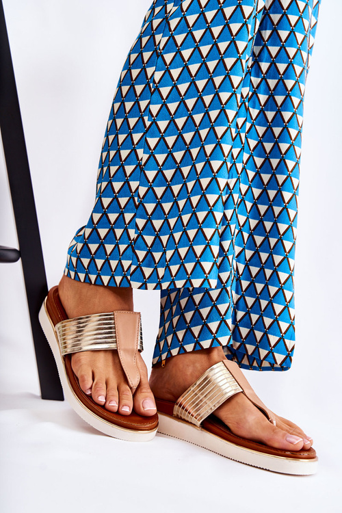 Women's flip-flops on a wedge Beige and gold Morissa