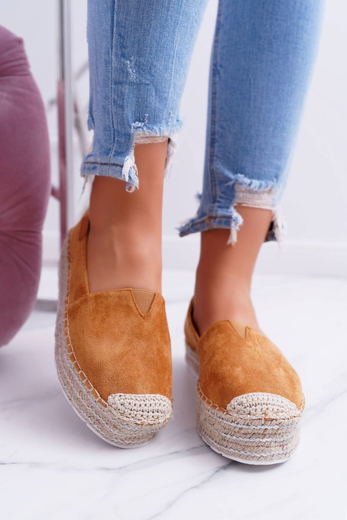 Wsuwane Zamszowe Espadryle Camel Mariako