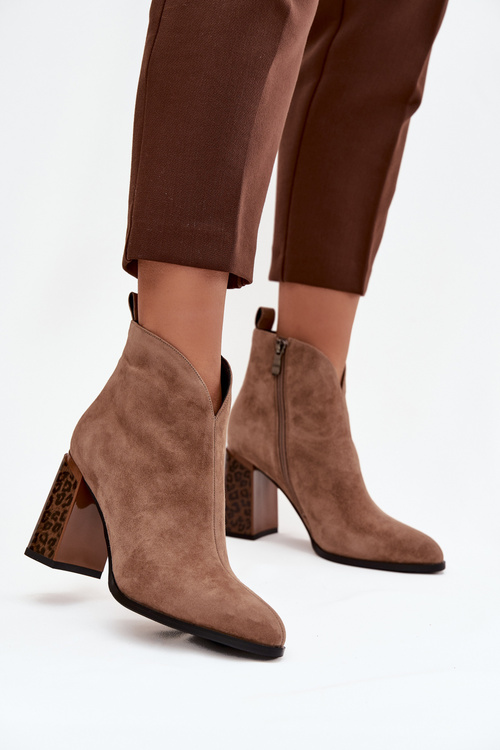 Leather suede women's ankle boots with heel lined beige Zivella