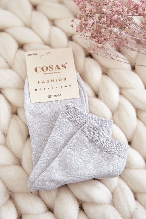 Skarpetki Damskie Bawełniane Błyszcząca Nić Cosas Białe