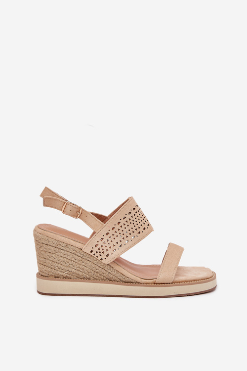 Ażurowe Damskie Sandały Na Koturnie Z Plecionką Beżowe Zolira