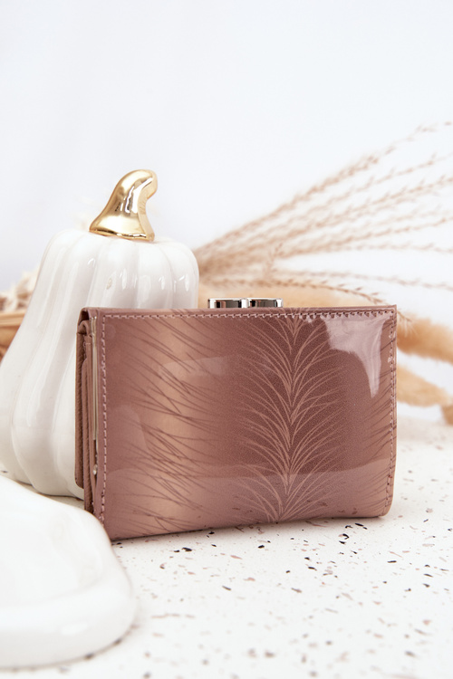 Lacquered Women's Wallet With Tiny Details Beige Cermina