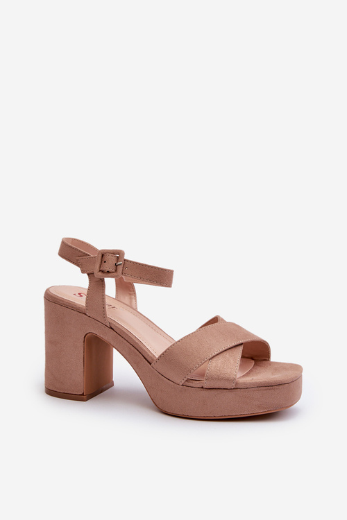 Women's sandals in faux suede on a stiletto and platform in dark beige Sakane