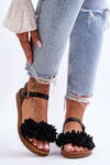 Women's Sandals With Textile Flowers Black Fiori