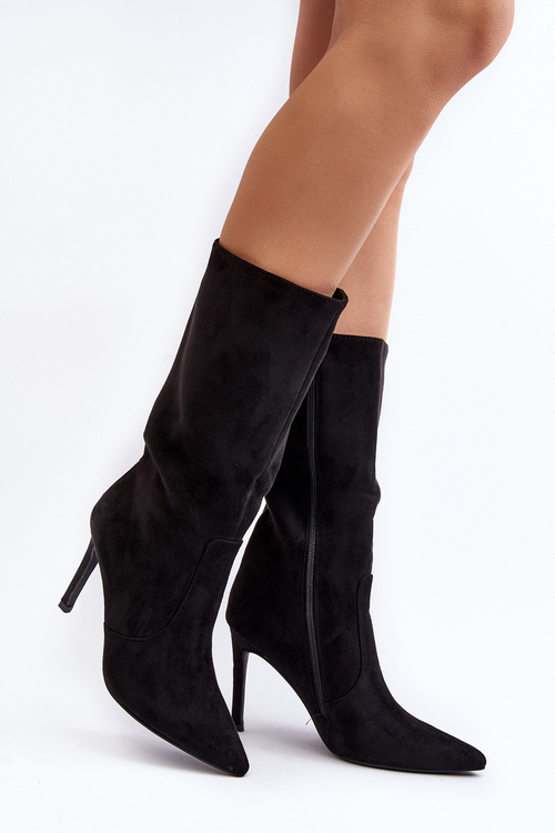 Women's Half-Calf Boots with Stiletto Heel Black Odetteia