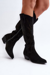 Zazoo 2909 Suede Cut-Out Boots with Low Heel Black