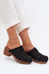 Damskie Klapki Szydełkowe Na Obcasie Czarne Senevia