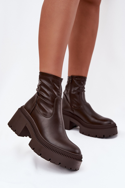 Women's Boots On Thick Heel And Platform Eco Leather Brown Elvianne