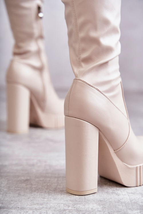 Leather High Boots On Platform Beige Katrina