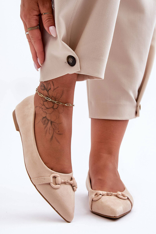 Suede Ballet Flats with Ornamentation Beige Noldaia