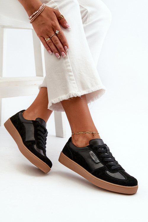 Women's Black Leather Sneakers by Vinceza 7333