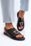 Flat Women's Sandals with Gold Ornament Vinceza 17319 Black