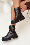 Lacquered ankle boots workers women's with golden detail insulated black Fiorena