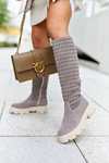 Openwork Suede High Boots Light Brown Eldime