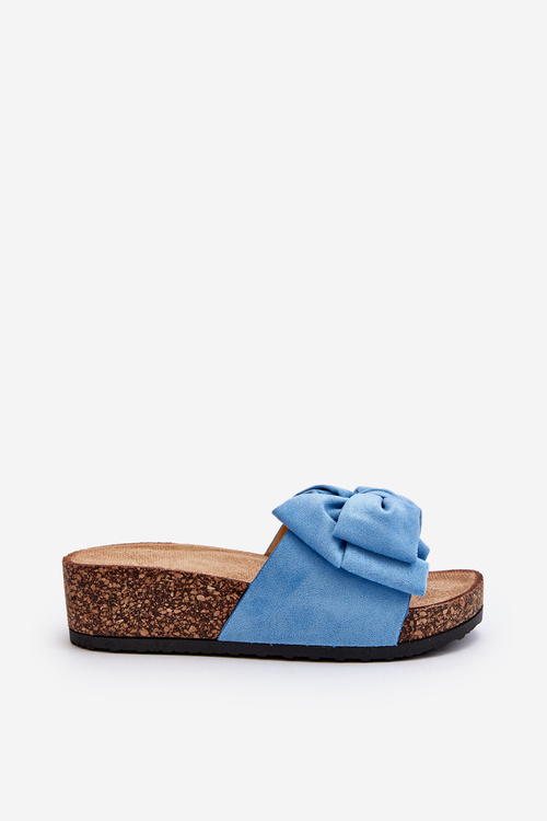 Women's Cork Platform Sandals with Bow Blue Tarena