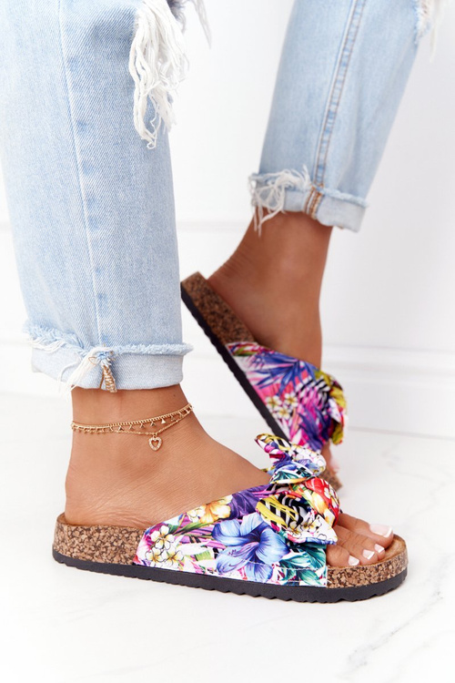 Slippers On The Cork Sole White With Flowers Wendy