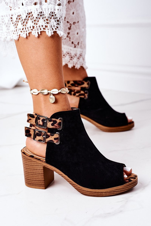 Suede Sandals On A Block Heel Lu Boo Black Leopard