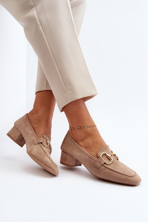 Low Heel Court Shoes with Ornament Beige Dolvira