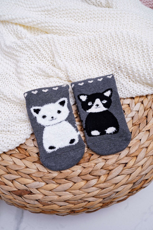 Women's Non-Slip Socks Warm Grey with Cat