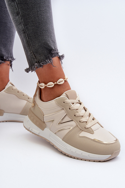 Women's Beige Faux Leather Sneakers Kaimans