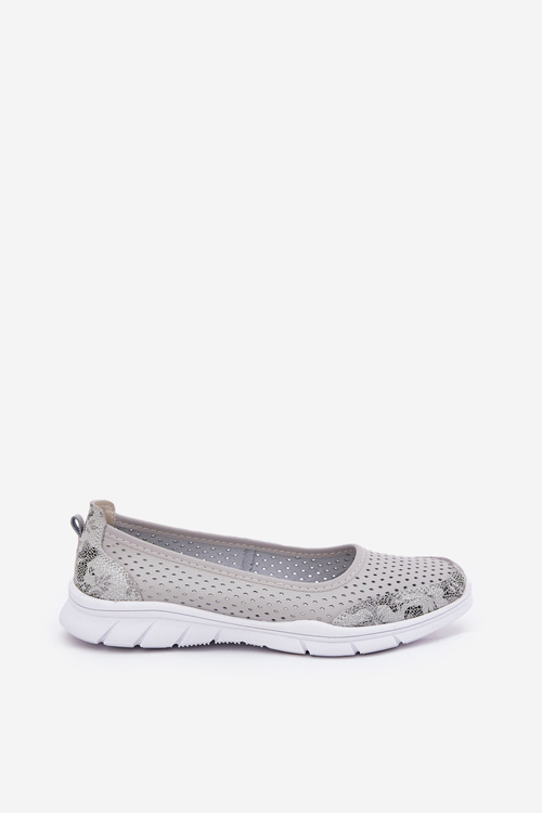Leather perforated ballerinas Vinceza 95323 gray