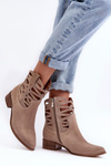 Women's Leather Lace-up Ankle Boots Dark Beige Lewski 3329