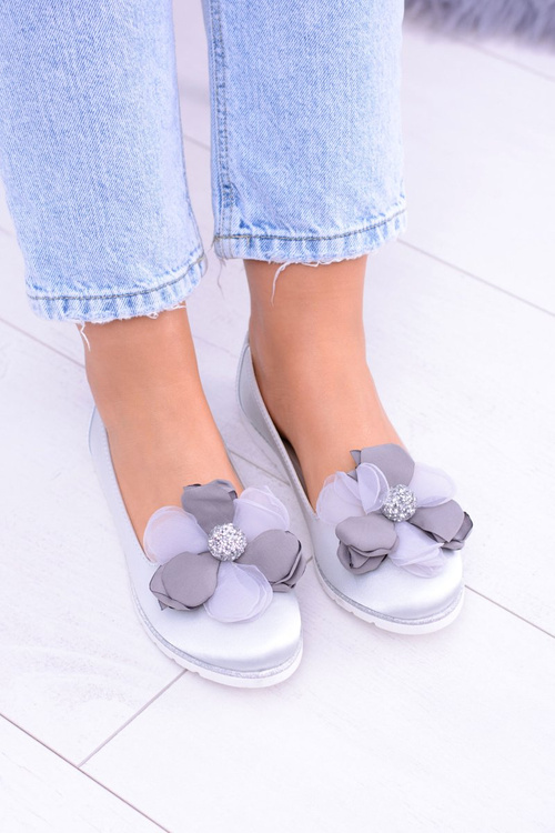 Velvet Grey Ballerinas With Large Flower Fumiko