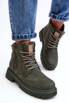 Leather Lined Fur-Trimmed Boots Dark Green Felizia