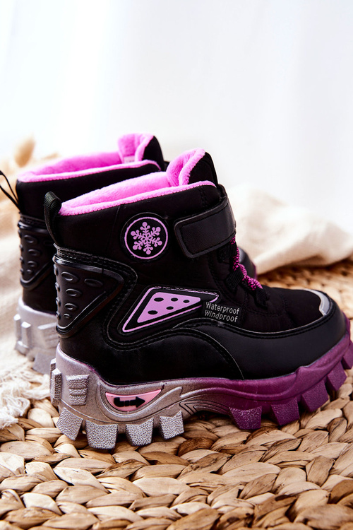 Children's Insulated Snow Boots Velcro Black and Pink Tannis