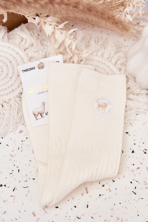 Long Woolen Women's Socks Ecru