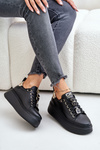 Damskie Sneakersy Przypinki Skóra Naturalna Platforma Czarne CheBello 4596