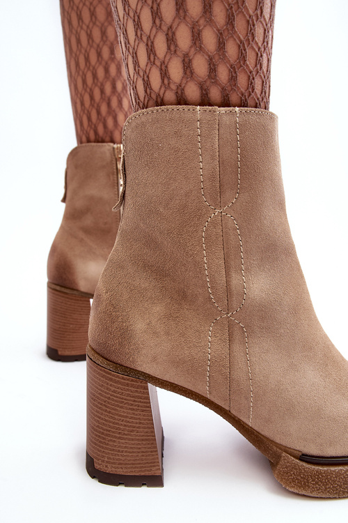 Botki Słupek Zamsz Beżowe Lemar Remilda 60442