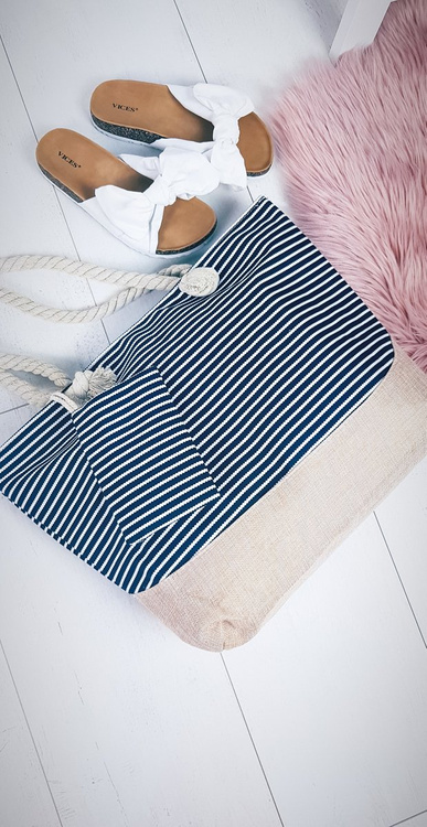Beach Large Navy Blue Handbag Bag Bag Women's Stripes