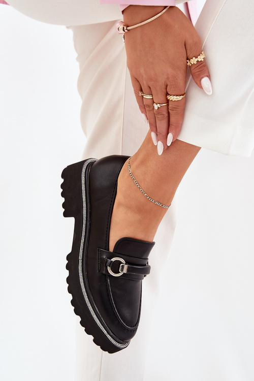 Ladies moccasins decorated with rhinestones black Patina