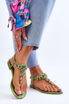 Women's Sandals Flip Flops With Stones Green Lenisa