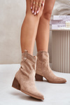 Cowboy Ankle Boots With Eco Suede Beige Narinae