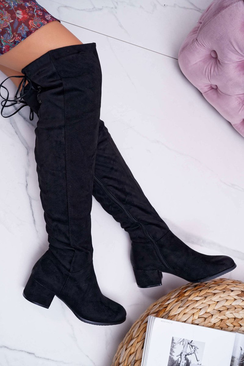 Czarne Damskie Kozaki Ocieplane Zamszowe Barski 98-7