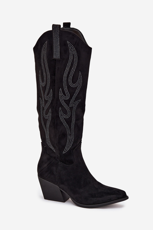 Women's Cowboy Boots With Decoration On Heel Black Jovina