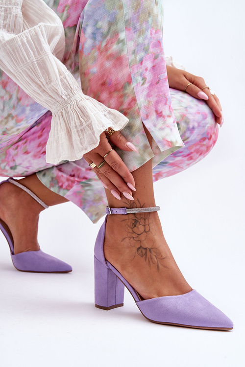 Suede Pumps with Rhinestones Violet Diamond
