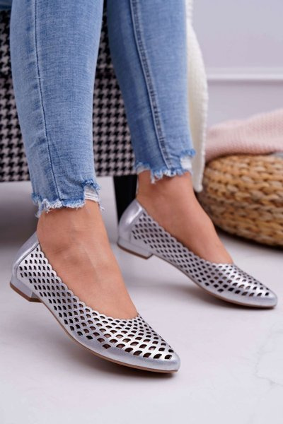 Women's Silver Leather Ballerinas Exquisite 1107/1