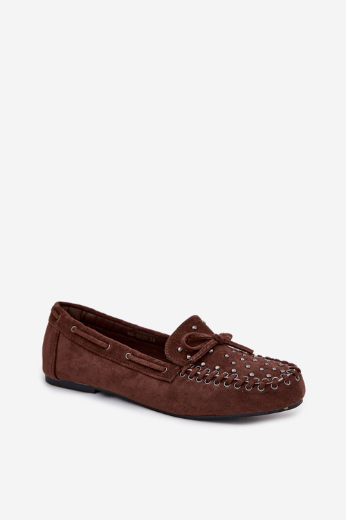 Embellished Women's Loafers Made of Eco Suede Brown Prissine