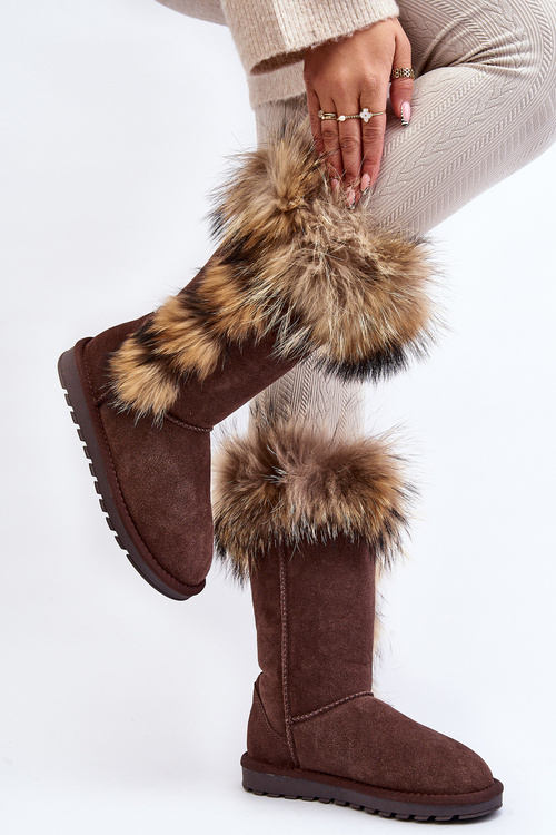 Women's Snow Boots With Fur Leather Suede Brown Balvin