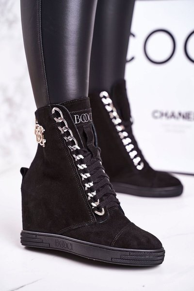 Women’s Suede Wedge Sneakers BOOCI 2222/066/s Silver Chain Black