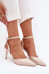 Lacquered High Heels with Open Heel Beige Laretta