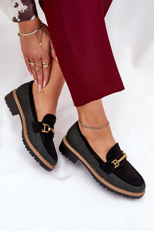 Women's Moccasins With Weave And Gold Detail Black Seffolia